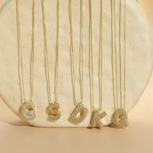 Zircon Hip Hop New Zircon Alphabet Name Jewelry Custom Balloon Gold Plated Pendant Initial Bubble Letter Necklace For Women