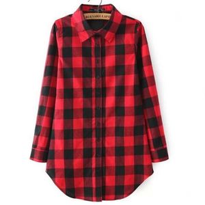Camisa con botones de solapa a cuadros de manga larga para mujer, blusa de cintura natural al por mayor directa de fábrica recién fabricada - Product Image 6