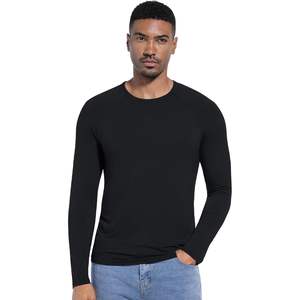 Chemise de nuit à manches longues en viscose de bambou pour homme, coupe raglan, douce, vêtement de détente basique, tailles S-XXL, noire, vente en gros - Product Image 1