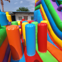 Structure gonflable commerciale en PVC de 0,55 mm, type bloc de construction, combo château gonflable et toboggan, robuste, garantie 3 ans