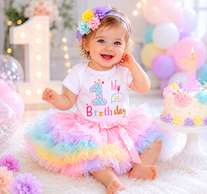 BAIGE Vestito da Principessa per Neonata, Primo Compleanno, Rosa con Fiocco e Stampa Colorata - Product Image 2