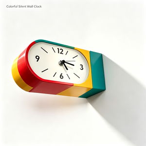 Orologio da Parete Retrò Multicolore Quadrato, Orologio Angolare Bifacciale Curvo Rosso Brillante, Giallo e Verde - Product Image 1