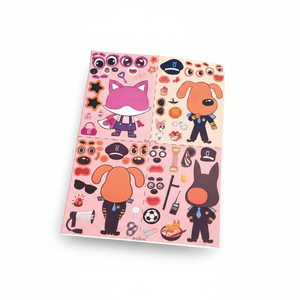 Ensemble d'autocollants DIY pour enfants, visages d'animaux de dessin animé à transformer, puzzle éducatif précoce, autocollants décoratifs adhésifs à mélanger et assortir, pour la maternelle - Product Image 1