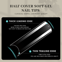 360 Uds./caja Puntas de Uñas Acrílicas de Gel Suave de Alta Calidad, Media Cobertura Cuadrada, Transparentes, Naturales, Diseño Soak Off, Certificación MSDS