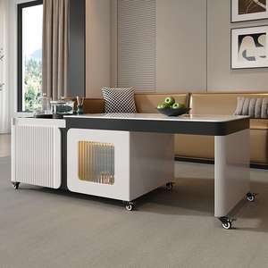 Mesa de té Chun Gui Fang Kung Fu de 50 cm de altura, mueble de salón con losa de piedra integrada, con almacenamiento y ruedas - Product Image 2