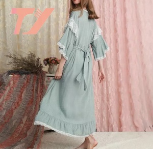 Magnifiques chemises de nuit sexy pour filles, robe de nuit d'<span class=keywords><strong>allaitement</strong></span> pour femmes, pyjama rétro en <span class=keywords><strong>coton</strong></span> vert, robe longue pour dormir, chemises de nuit - Product Image 2