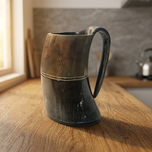 Mug en corne de viking transparent, écologique, léger, avec couvercle en bambou, résistant au lave-vaisselle, style américain, pour une nouvelle expérience aventureuse. - Product Image 1
