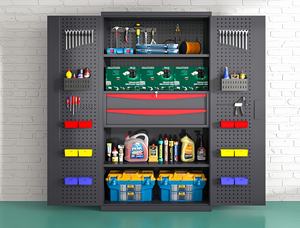 Casier de rangement <span class=keywords><strong>pour</strong></span> outils de garage en panneau perforé en acier robuste de conception créative sans monture Rangement facile Tout-en-un Tech OEM - Product Image 3