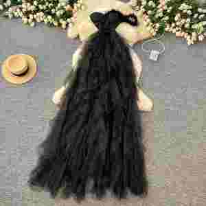 Robe Midi Décontractée Sexy sans Bretelles pour Femme, sans Manches, Coupe Empire, Volants en Maille, Vestidos Rouge Noir Blanc - Product Image 3