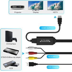 Cable AV <span class=keywords><strong>a</strong></span> <span class=keywords><strong>HDMI</strong></span>, <span class=keywords><strong>Adaptador</strong></span> RCA <span class=keywords><strong>a</strong></span> <span class=keywords><strong>HDMI</strong></span> 1080P, Conversor de Audio y Video Compuesto CVBS Compatible con PAL NTSC para Laptop, PC, <span class=keywords><strong>VHS</strong></span>, VCR, Cámara - Product Image 3