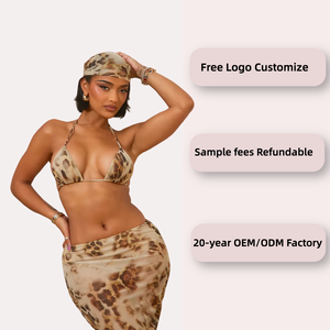 Traje de baño de 3 piezas para mujer con Vestido de <span class=keywords><strong>playa</strong></span> para cubrir Conjunto de Bikini retro Traje de baño de tres piezas con logotipo personalizado para cubrir Traje de baño - Product Image 2