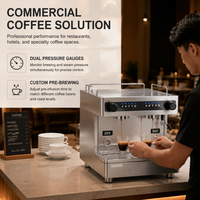 Cafetera Italiana Semiautomática, Modelo Profesional Comercial con Dos Cabezales y Dos Calderas, Extracción Automática, Vaporizador