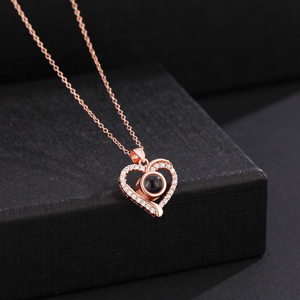 Custom Love Heart Photo Projection Necklace, Sterling Silver Memorial
