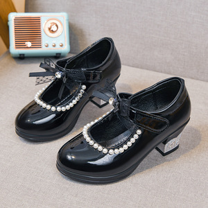 Lente 2026 Nieuwe Kinderhoge hakken Zachte zool Strikschoentjes Prinsessenschoentjes Anti-slip Waterdicht PU Bovenwerk - Product Image 4