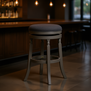 Sgabello da bar da 30 pollici in grigio anticato con seduta in tessuto color antracite, mobile da bar tradizionale - Product Image 2