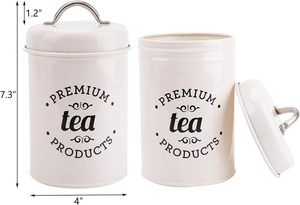 Contenedor hermético para té y café con azúcar, Juego de 3 recipientes de Metal de granja con tapas, lata de almacenamiento de alimentos blanca rústica - Product Image 4