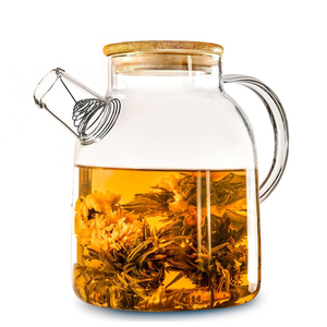 Tetera de Vidrio Transparente Resistente al Calor de 1.5L con Tapa de Bambú, Forma Redonda Clásica para Té de Flores, Té Verde, Té Negro - Product Image 1