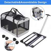 Sac de transport à roulettes double compartiment pour animaux de compagnie avec roues détachables, sac de transport respirant en maille pour 2 chats, cage de voyage pour chien