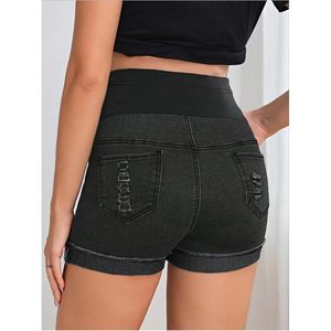 FOXA Short en jean déchiré taille haute pour femme enceinte avec poches, respirant et extensible, idéal pour la grossesse - Product Image 2