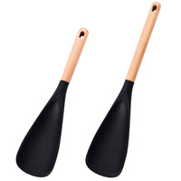 Lot de 2 spatules en silicone avec manche en bois pour ustensiles de cuisine antiadhésifs