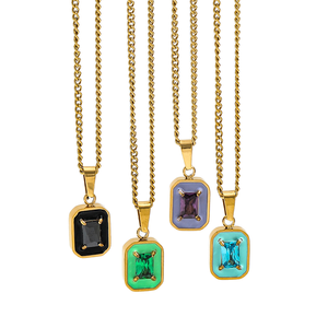 Collier tendance pour femme Joolim Jewelry, plaqué or 18 carats, pendentif rectangulaire en zircon coloré, chaîne en acier inoxydable, idéal pour un anniversaire - Product Image 1