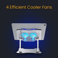 Ventilateur de refroidissement en alliage d'aluminium, support de refroidissement à 4 ventilateurs, radiateur à lumière bleue, angle libre réglable pour tablette iPad PC