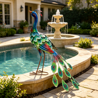 Statue de paon décorative en fer forgé pour jardin, pelouse et aménagement paysager