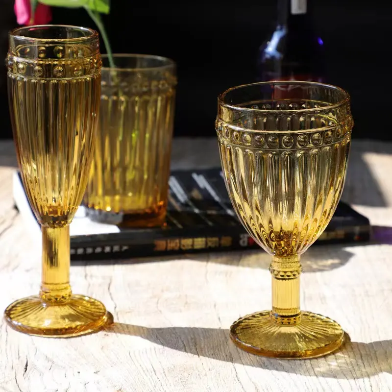 Vasos de vidrio de color ámbar prensado con agua, <span class=keywords><strong>copas</strong></span> de vino, productos de gran oferta, venta al por mayor