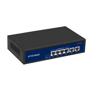 Saklar jaringan PoE 4 Port x 100Mbps PoE Port 2x100Mbps, sistem kamera keamanan CCTV PoE Switch Stock MA