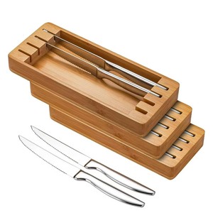 Wooden Knife <b>Storage</b> <b>Box</b> Rectangular Bamboo Drawer Organizer For <b>Kitchen</b> Cutlery With Compartments Standing Type - Product Image 1