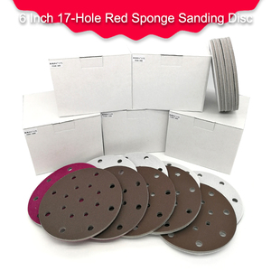 Disque de ponçage en mousse rouge de 6 pouces à 17 trous avec fixation auto-agrippante, abrasif, pour ponçage humide et sec, pour le polissage du métal et du bois - Product Image 1
