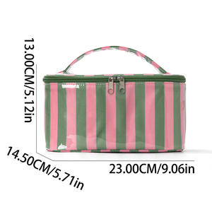 Striped Eco-Friendly Polyester Large Cosmetic <b>Case</b> Medium Size Water Resistant Zipper Closure Soft Handle Portable <b>Makeup</b> - Product Image 3