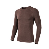 Haut de sport unisexe en laine mérinos à manches longues, col rond, sans couture, séchage rapide, thermique, couleur unie, pour yoga, course à pied, ski et activités de plein air