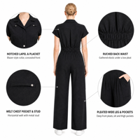 Combinaison médicale pour femmes, col à revers, jambes larges plissées, taille froncée à l'arrière, uniforme de clinique une pièce pour hôpital, spa