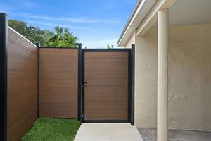 Système de portail en composite <span class=keywords><strong>bois</strong></span>-plastique sur mesure, installation facile, portail <span class=keywords><strong>extérieur</strong></span> à lattes horizontales WPC, porte simple pour accès <span class=keywords><strong>extérieur</strong></span> - Product Image 5