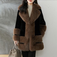 Manteau d'hiver transfrontalier pour femme, nouveau style européen, en fausse fourrure de vison et de renard, avec col long en fourrure, élégant, coupe ajustée, pour la maternité