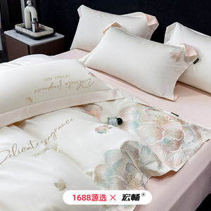 Luxury 50-count Long-staple Cotton Embroidered Four-piece Bedding Set French-style Floral Duvet Cover All-season - Product Image 3