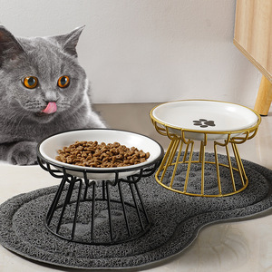 Cuenco de comida para perros y gatos de cerámica alto de estilo nórdico, plato de aperitivos anticervical y antipunta con comederos para mascotas de patrón sólido - Product Image 2