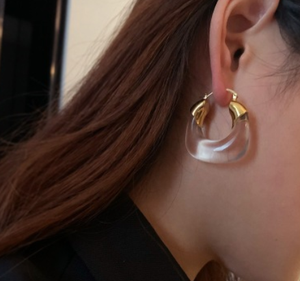 NEW Wholesale 2021 Fashionable Brass 18K GoldPlated Transparent Resin <strong>Hoop</strong> <strong>Earrings</strong> 5 Buyers Plated Jewelry - Product Image 5