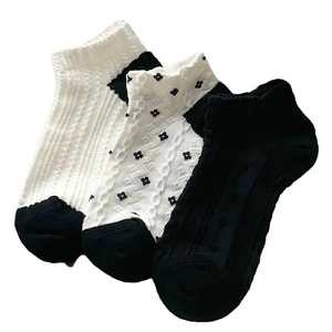 Women's Ankle Socks Black White Floral Bear Pattern Breathable Sweat Absorbing <b>Spring</b> Summer Korean Style Lace Short Socks - Product Image 5