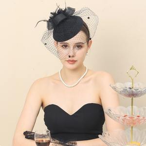 MADESHINE 1920s estilo <span class=keywords><strong>Ascot</strong></span> encaje gorra té fiesta flor Clip tocado con velo pluma para fiesta carreras de caballos Fascinator sombrero - Product Image 3