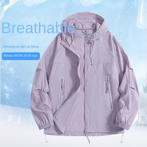 <span class=keywords><strong>Veste</strong></span> de protection solaire <span class=keywords><strong>anti</strong></span>-<span class=keywords><strong>UV</strong></span> 100% nylon unisexe surdimensionnée multi-poches à capuche avec fermeture éclair pour l'extérieur décontractée - Product Image 2