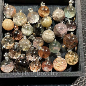 Natural Color Four Seasons Red Phantom Stone Raw Mineral Round <b>Bead</b> Pendant <b>Direct</b> - Product Image 4