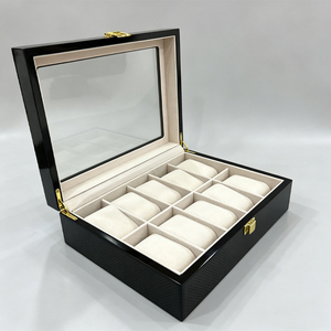 Elegant <b>Black</b> Watch Storage <b>Box</b> with Lid 10 Compartment Velvet Interior Rectangle Design for Watch Packaging - Product Image 2