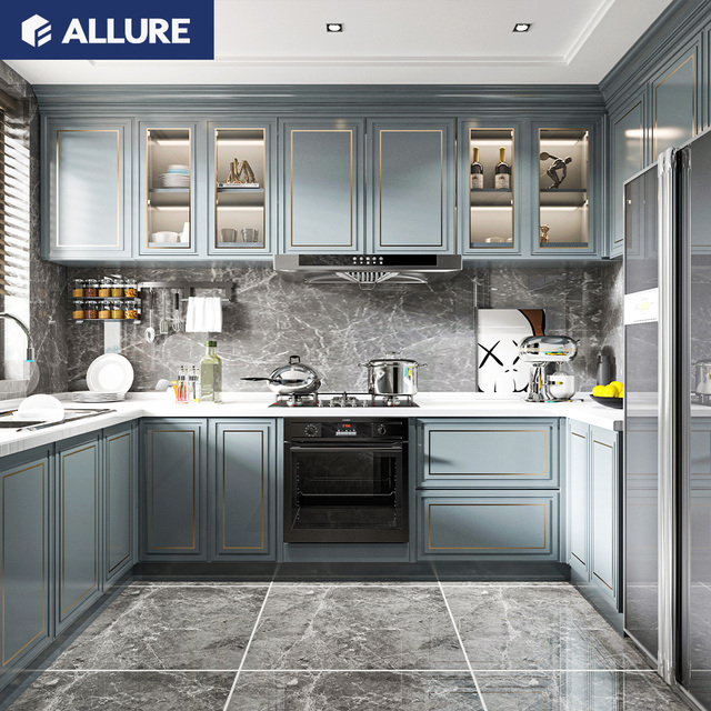 Allure Luxury Modular Ready Made Unit Tall Smart Wooden Kitchen Cabinet Designs Cupboards With Sink Mdf White Melamine Kitchen