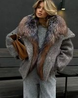 Manteau d'hiver court de luxe pour femme avec grand col en vraie fourrure de renard, doudoune épaisse et chaude pour la revente, la vente en gros et la personnalisation
