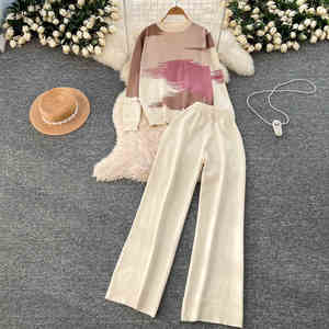 Maglione a Collo Tondo con Maniche Lunghe e Pantaloni Larghi, Set Invernale Due Pezzi per <span class=keywords><strong>Donna</strong></span> - Product Image 4