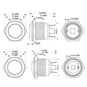 Interruptor de Botón Metálico de 12 mm y 16 mm, Cabeza Redonda, Terminal de Tornillo, Sin Bloqueo, Auto-Reinicio, Control Industrial - Product Image 2