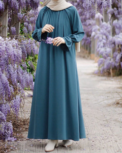 Robe Abaya musulmane pour femme du Moyen-Orient, couleur pure, manches, poche, couleur unie, Dubaï - Product Image 1