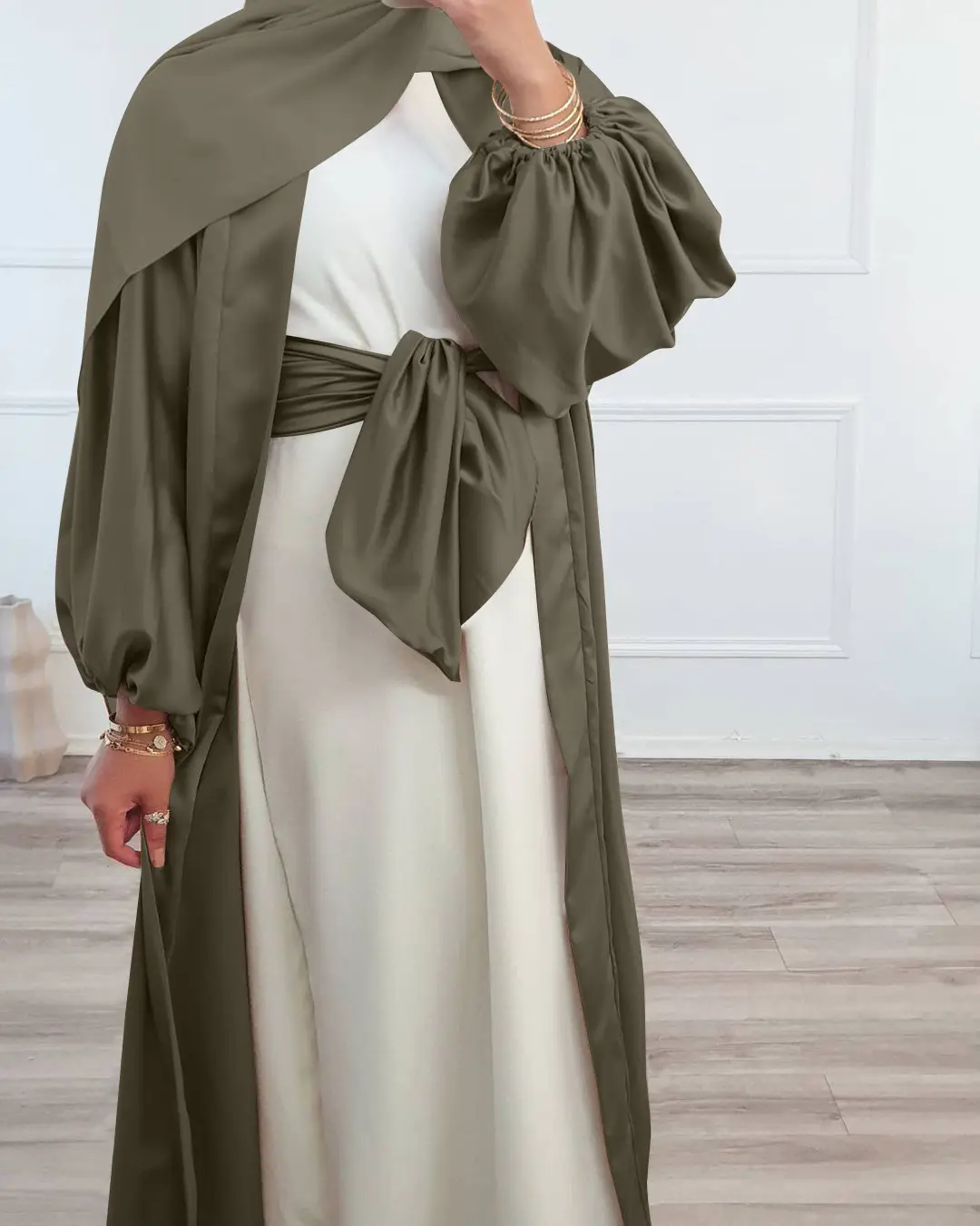 Vestido Abaya de satén para mujer, vestido musulmán abierto, Abaya, novedad de 2022